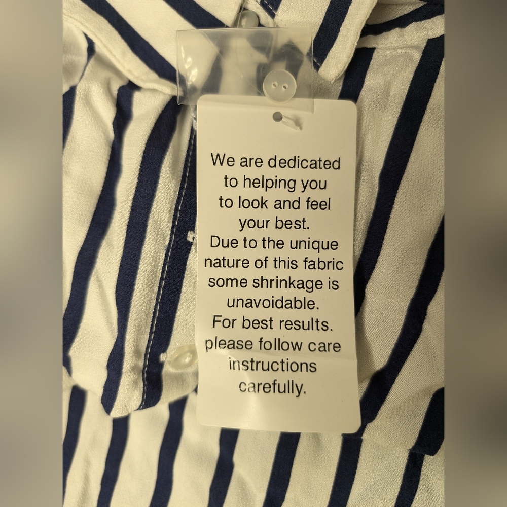 NWT Ellos Size 24 Navy Stripe Tunic Blouse 7 Button Front -Extra button included - Picture 6 of 11